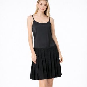 Italian Made Black Pleated Drop Waist Slip Dress Spaghetti Strap Swinger 40 US 4